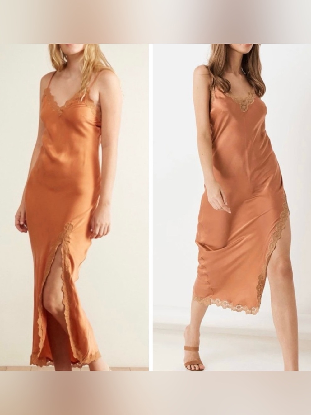 Spell & The Gypsy Rizzo 100% Silk Slip Dress Orange Lace Size Small